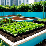 **

"A vibrant community garden in Kuala Lumpur, Malaysia, showcasing sustainable urban farming. Diverse groups of people, fully clothed, are tending to raised garden beds filled with local herbs, vegetables, and flowers. A rainwater harvesting system is visible in the background. Lush greenery surrounds the area, creating a cool and inviting space amidst the urban environment. Clear blue sky. Safe for work, appropriate content, family-friendly, professional photography, perfect anatomy, natural proportions, high quality, fully clothed, modest clothing."

**